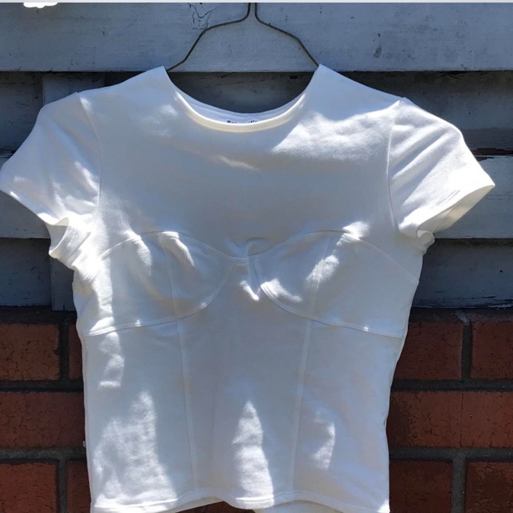 White reformation top with bustier stitching